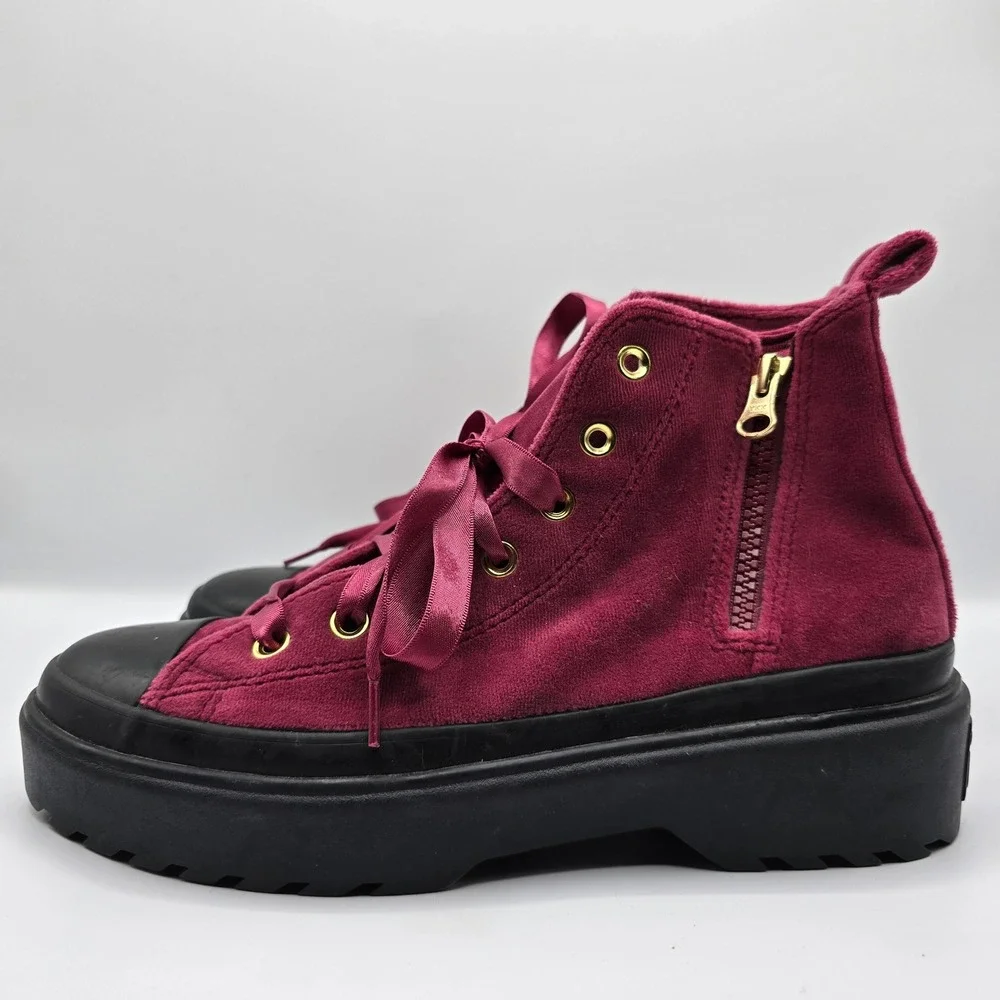 Converse Platform High Top Sneaker Boots Velvet Ribbon Laces‎ Side Zip US 6